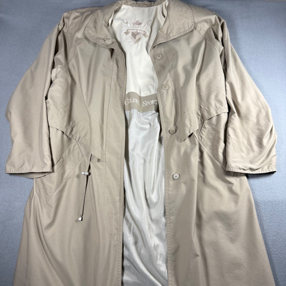 Goldix Sportive Mens Trench Coat Padded Shoulder Drawstring Waist Tan Beige